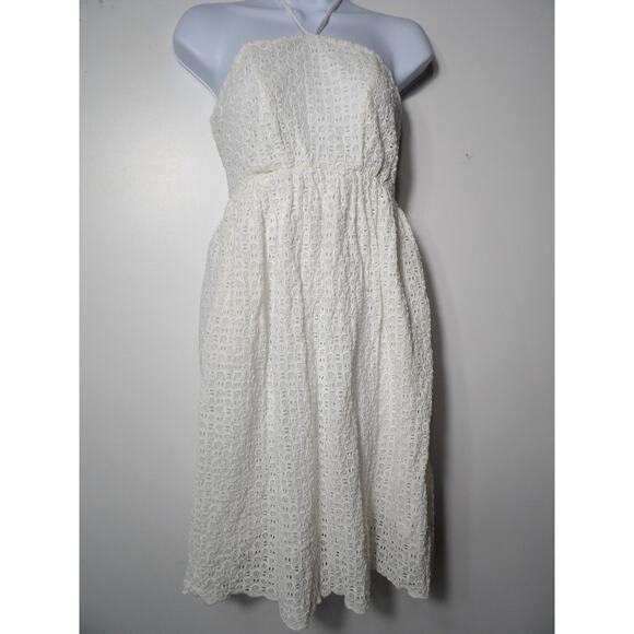 Anthropologie HD in Paris Dress 00 Mini Eyelet Halter White Cottage Core Coquett - Picture 16 of 16